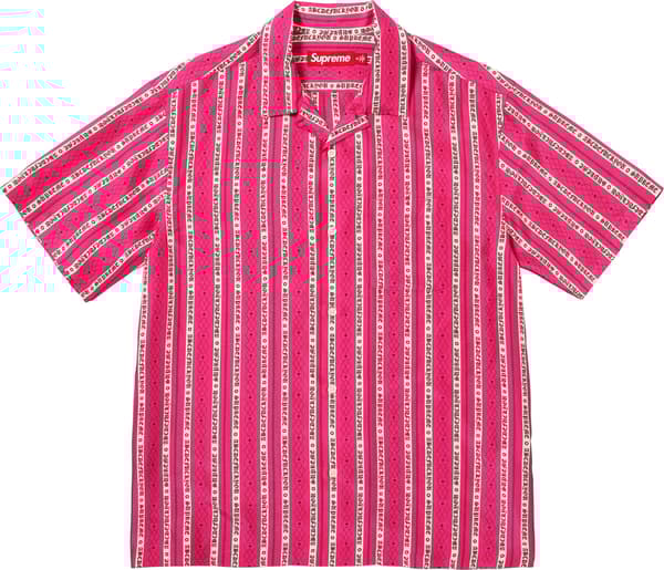Old English Stripe Silk S/S Shirt - Magenta (front)