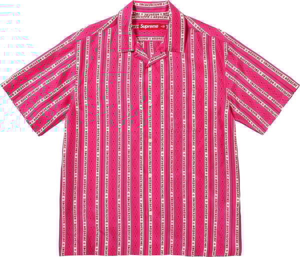 Old English Stripe Silk S/S Shirt - Magenta (front)