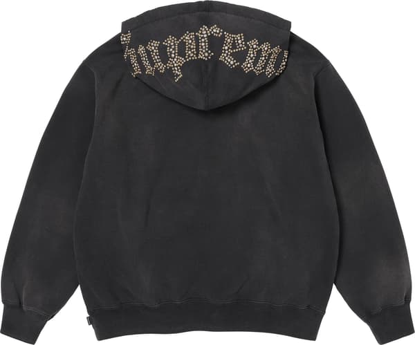 Overdyed Studded Hooded Sweatshirt - Black (detail)