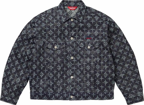 Overprint Jacquard Denim Trucker Jacket - Indigo (front)