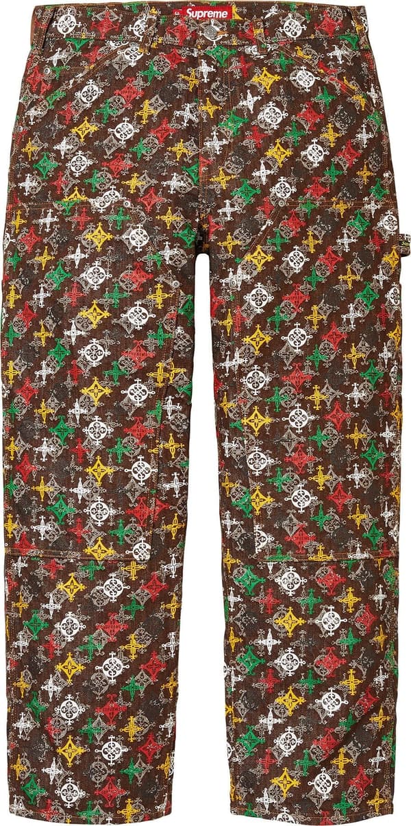 Overprint Jacquard Double Knee Denim Painter Pant - Brown (front)