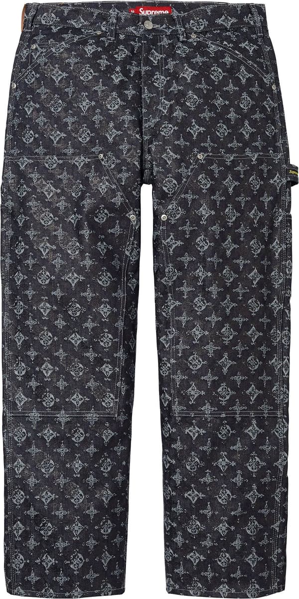 Overprint Jacquard Double Knee Denim Painter Pant - Indigo (front)
