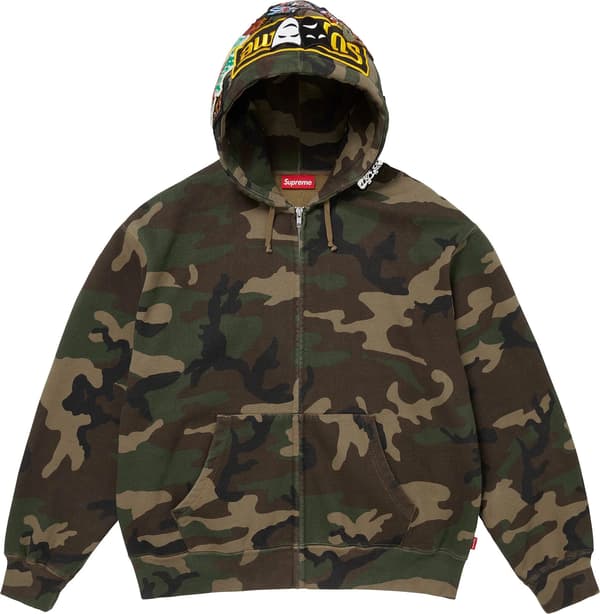 Patches Zip Up Hooded Sweatshirt - Woodland Camo (front)