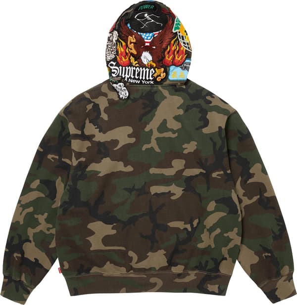 Patches Zip Up Hooded Sweatshirt - Woodland Camo (detail)