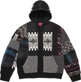 Patchwork Zip Up Hooded Sweater Black