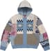 Patchwork Zip Up Hooded Sweater - Light Blue (front)