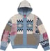 Patchwork Zip Up Hooded Sweater - Light Blue (front)