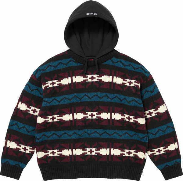 Pattern Knit Hooded Sweater - Black (front)