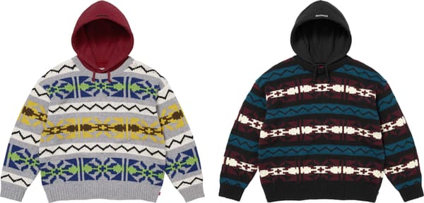 Pattern Knit Hooded Sweater - Group Shot