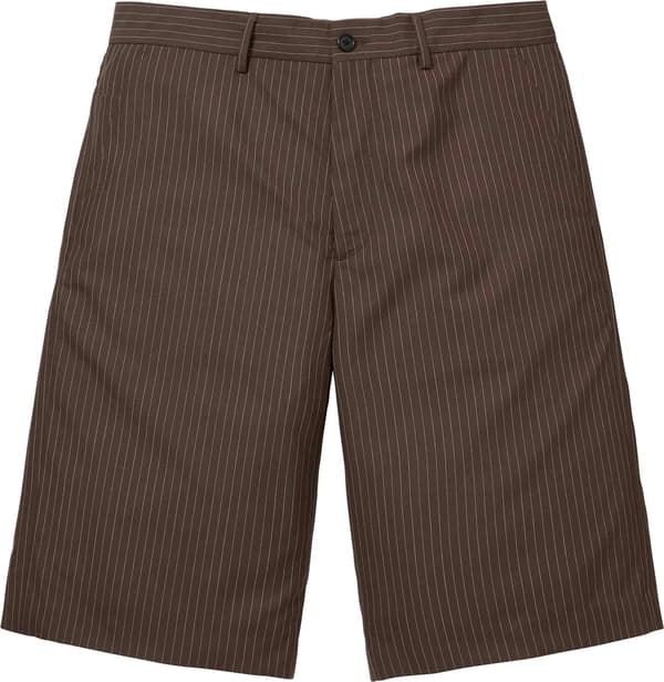 Pinstripe Wool Trouser Short - Brown (front)