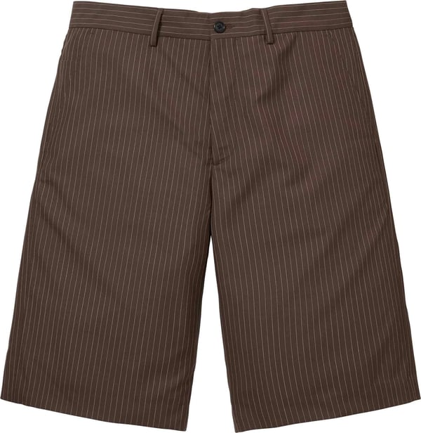 Pinstripe Wool Trouser Short - Brown (front)
