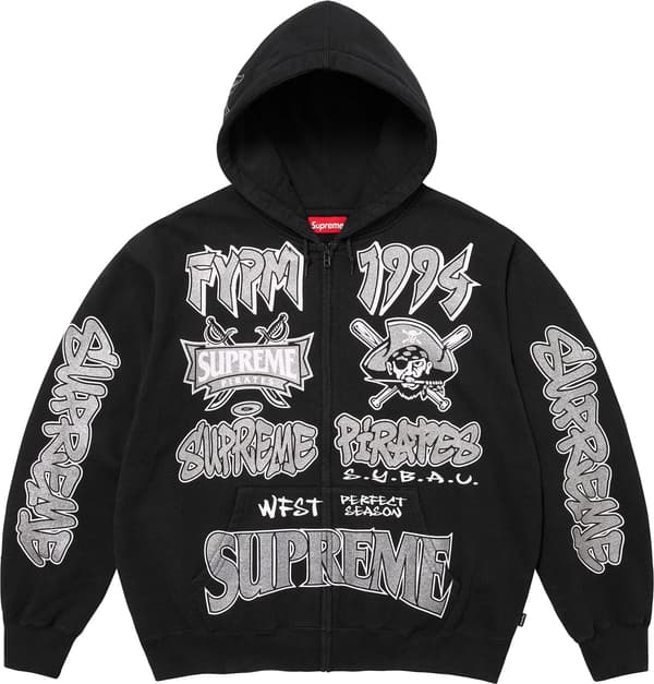 Pirates Zip Up Hooded Sweatshirt - Black (front)