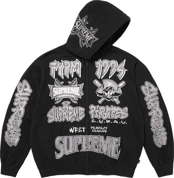 Pirates Zip Up Hooded Sweatshirt - Black (detail)
