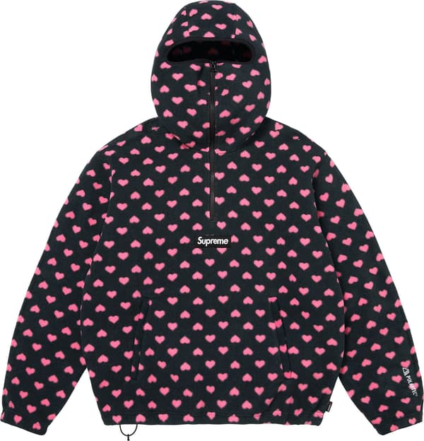 Polartec® Face Mask Half Zip Hooded Sweatshirt - Hearts (front)