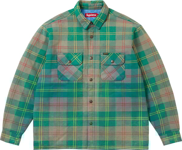 Quilted Lined Flannel Snap Shirt - Green (front)