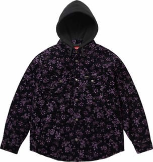 Quilted Lined Hooded Velvet Snap Shirt Floral