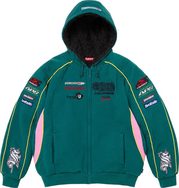 Racing Lined Zip Up Hooded Sweatshirt - Dark Teal (front)