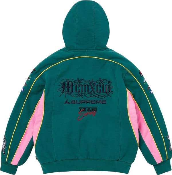Racing Lined Zip Up Hooded Sweatshirt - Dark Teal (detail)