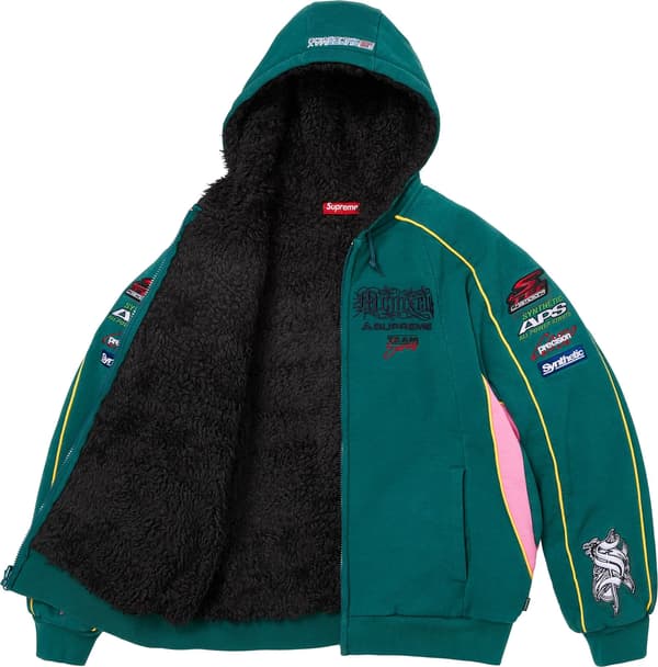 Racing Lined Zip Up Hooded Sweatshirt - Dark Teal (detail)