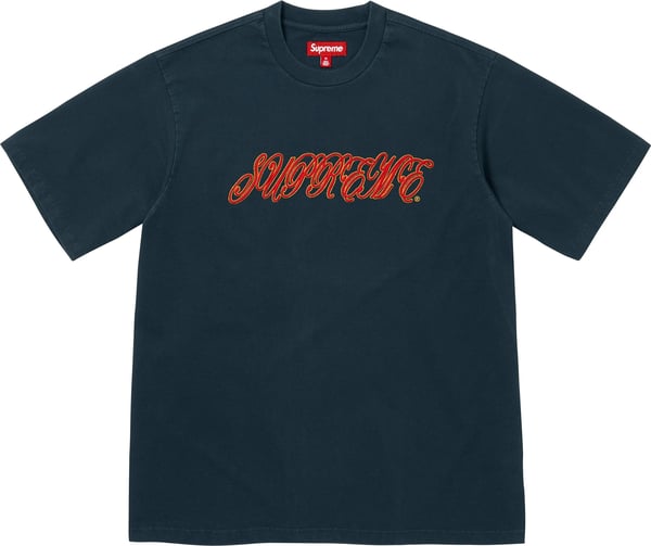 Raised Script S/S Top - Navy (front)