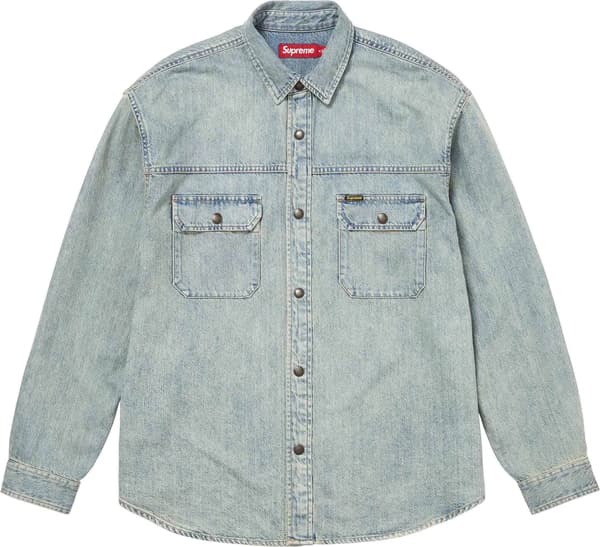 Reflective Taping Denim Snap Shirt - Washed Indigo (front)