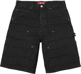 Repeat Jacquard Double Knee Denim Short Black