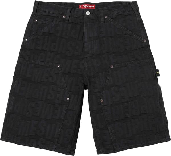 Repeat Jacquard Double Knee Denim Short - Black (front)