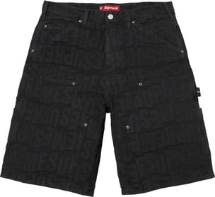 Repeat Jacquard Double Knee Denim Short Black