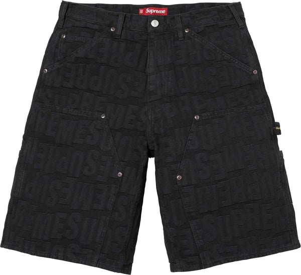 Repeat Jacquard Double Knee Denim Short - Black (front)