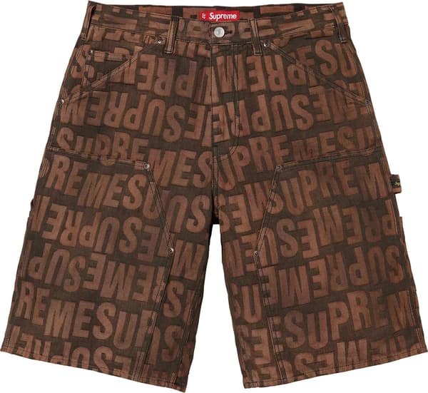 Repeat Jacquard Double Knee Denim Short - Dark Brown (front)