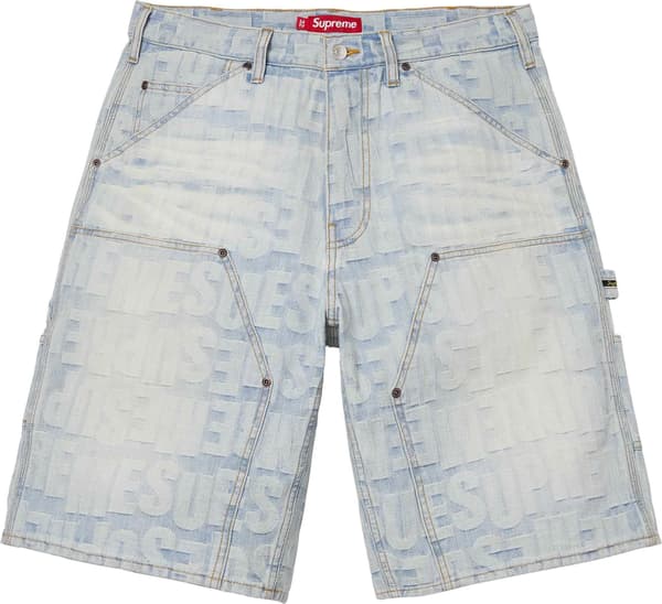 Repeat Jacquard Double Knee Denim Short - Light Washed Indigo (front)