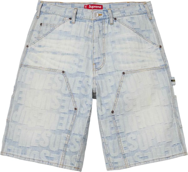 Repeat Jacquard Double Knee Denim Short - Light Washed Indigo (front)