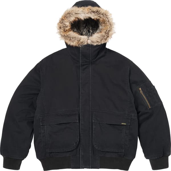 Reversible Faux Fur Hooded Work Jacket - Black (front)