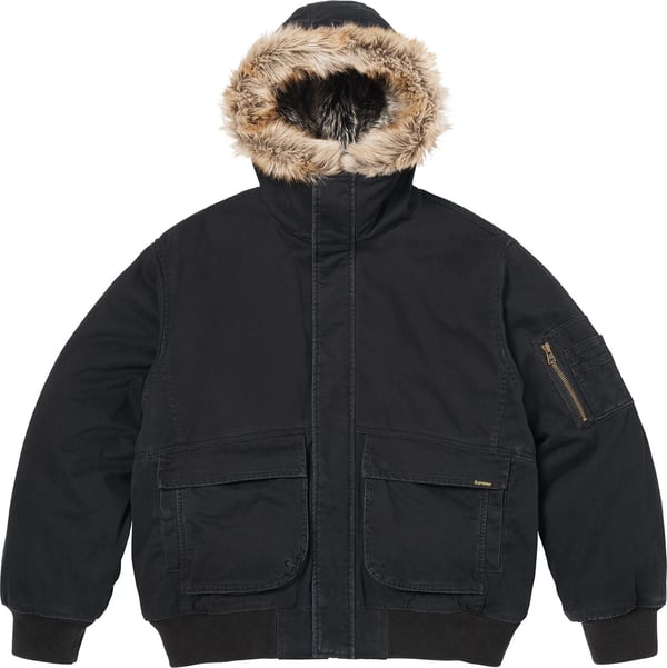 Reversible Faux Fur Hooded Work Jacket - Black (front)