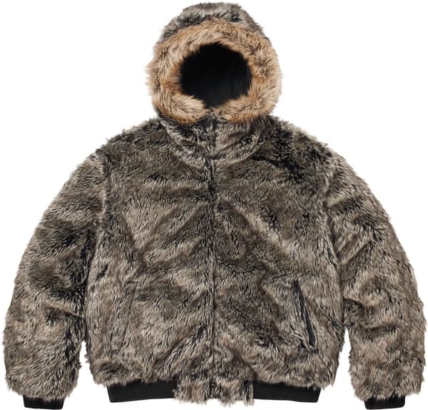 Reversible Faux Fur Hooded Work Jacket - Black (detail)