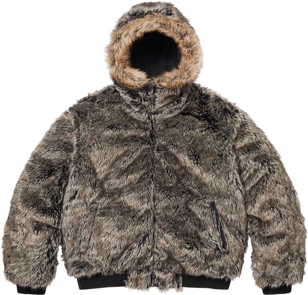 Reversible Faux Fur Hooded Work Jacket - Black (detail)