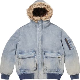 Reversible Faux Fur Hooded Work Jacket Denim