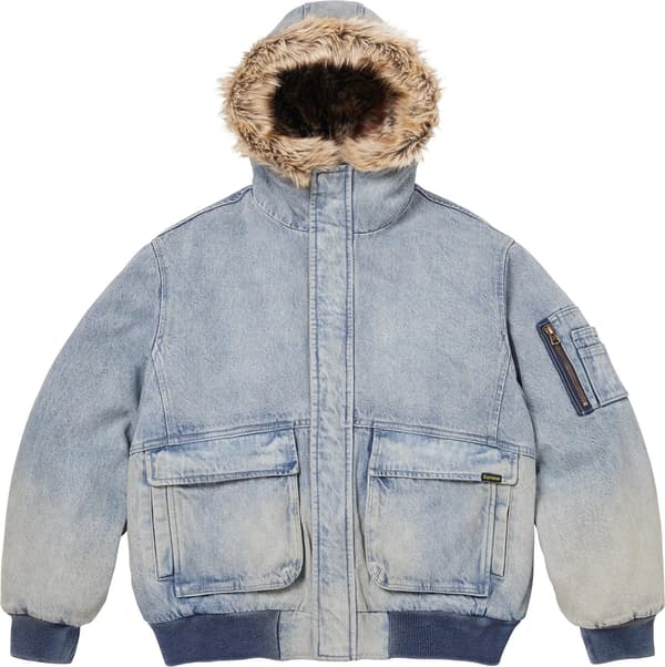 Reversible Faux Fur Hooded Work Jacket - Denim (front)
