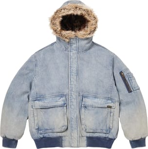 Reversible Faux Fur Hooded Work Jacket Denim