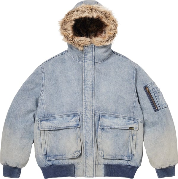 Reversible Faux Fur Hooded Work Jacket - Denim (front)