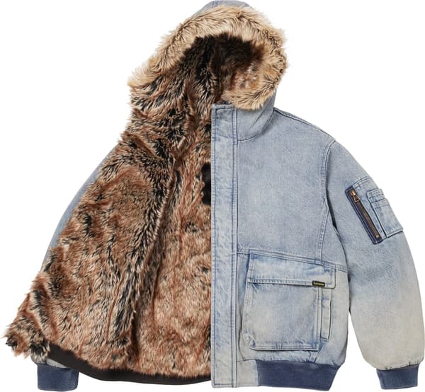 Reversible Faux Fur Hooded Work Jacket - Denim (detail)