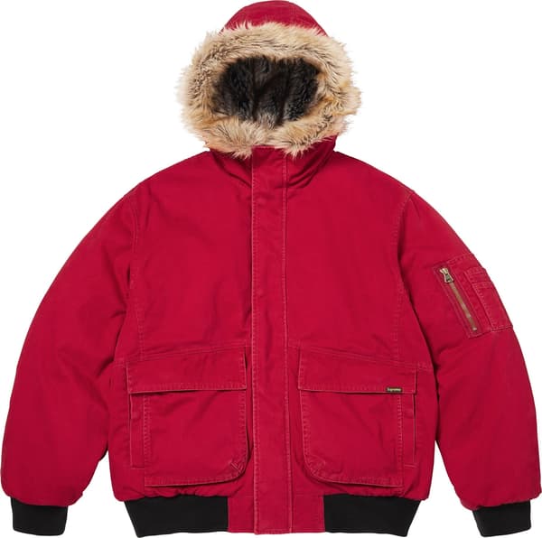 Reversible Faux Fur Hooded Work Jacket - Red (front)