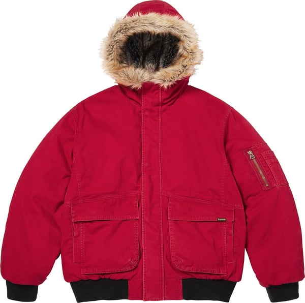 Reversible Faux Fur Hooded Work Jacket - Red (front)