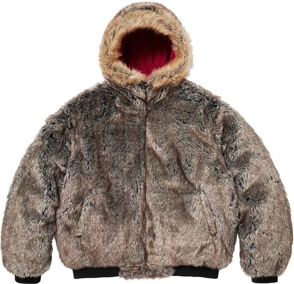 Reversible Faux Fur Hooded Work Jacket - Red (detail)
