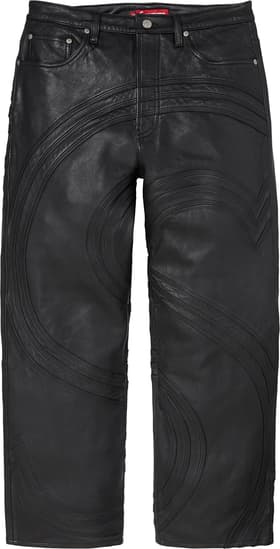 S Logo Leather Baggy 5-Pocket Jean Black