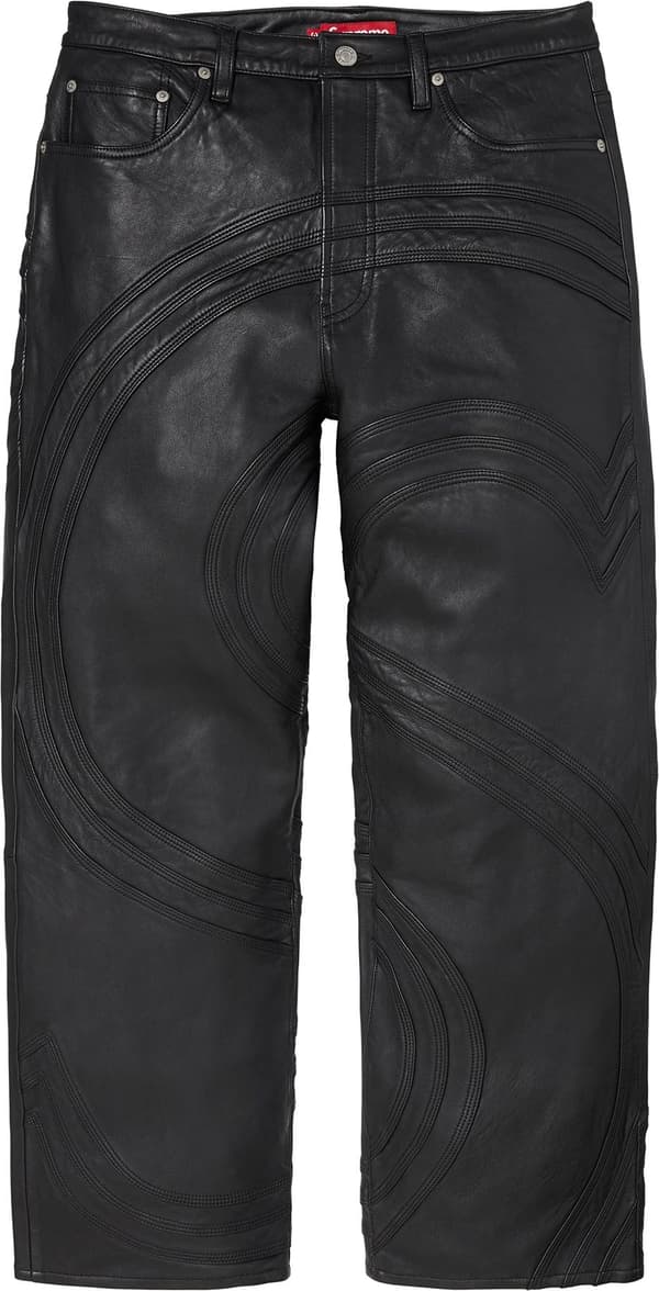 S Logo Leather Baggy 5-Pocket Jean - Black (front)