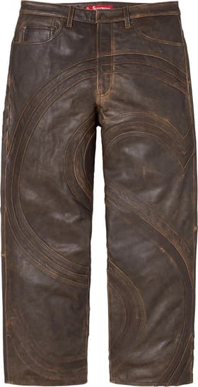 S Logo Leather Baggy 5-Pocket Jean Brown