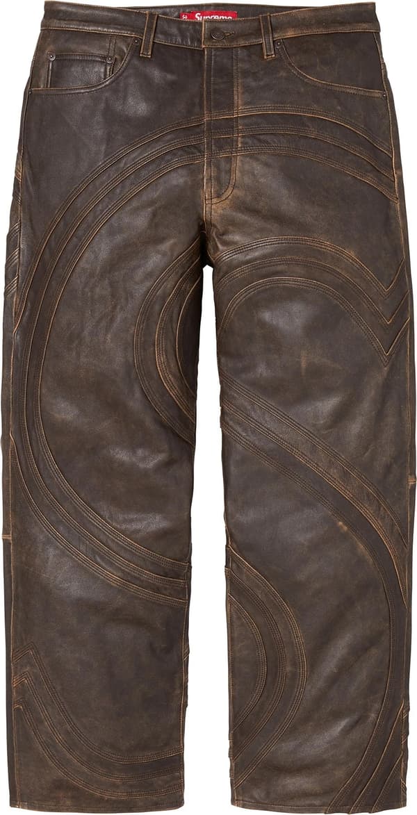 S Logo Leather Baggy 5-Pocket Jean - Brown (front)