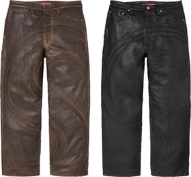 S Logo Leather Baggy 5-Pocket Jean