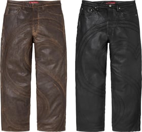 S Logo Leather Baggy 5-Pocket Jean